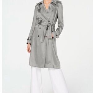 INC International Concepts Silver Metallic Belted Long Trench Coat XL NWT